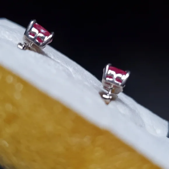 Genuine AfricanRuby Heart Stud Earrings in Platinum Over Sterling Silver 2.35ctw - Picture 5 of 8